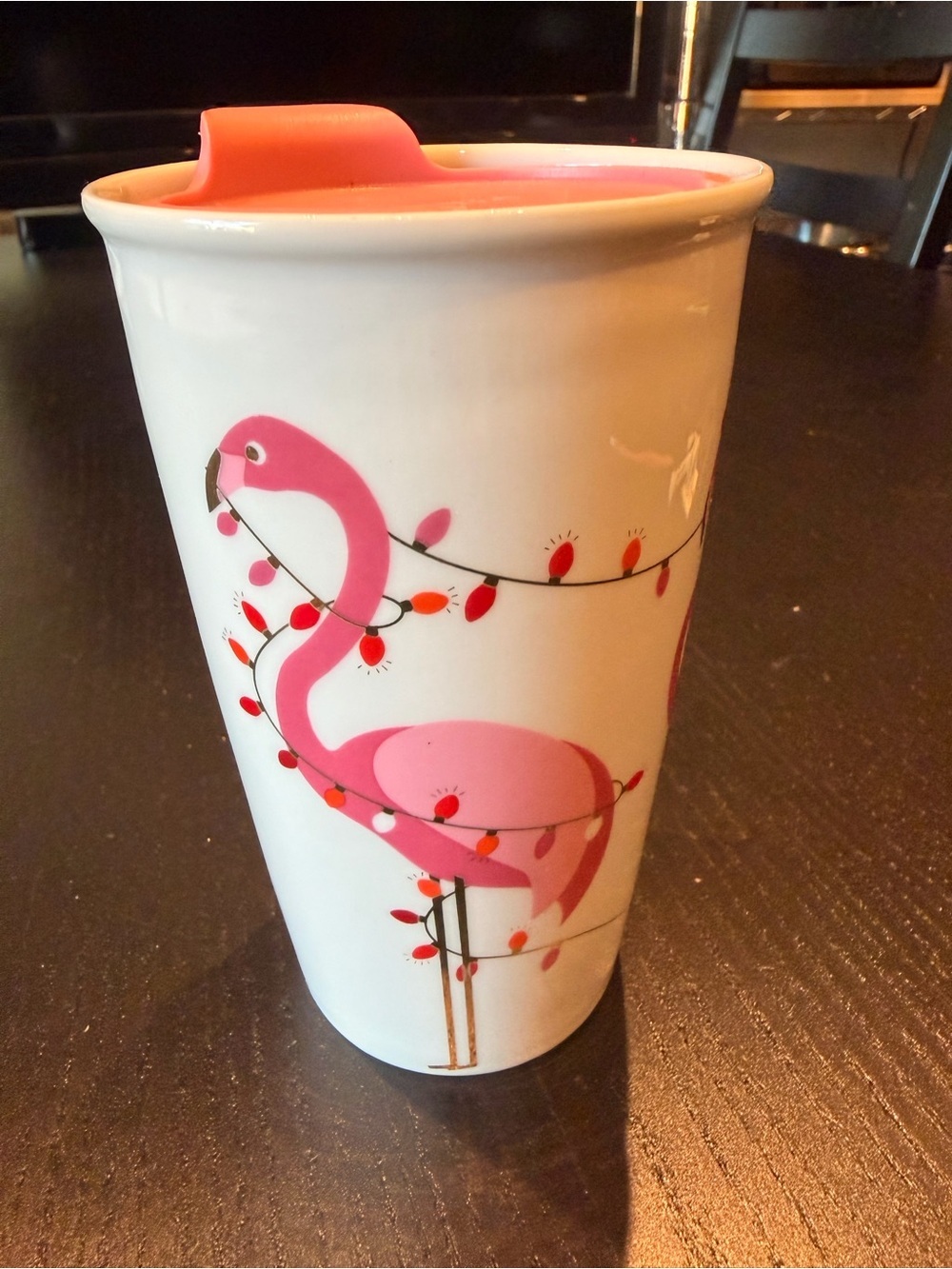 Pink Flamingo Ceramic Travel Mug with Pink Silicone Lid